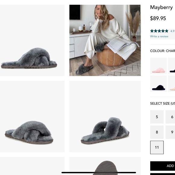 EMU Australia Mayberry Natural Sheepskin Slipper in Charcoal Sz 9 (fits … - Picture 4 of 16